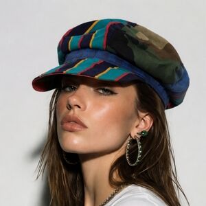 M. Gregg Studio 80s 6 Panel Flap Stylish Colorful Mix Print Cap M Vintage